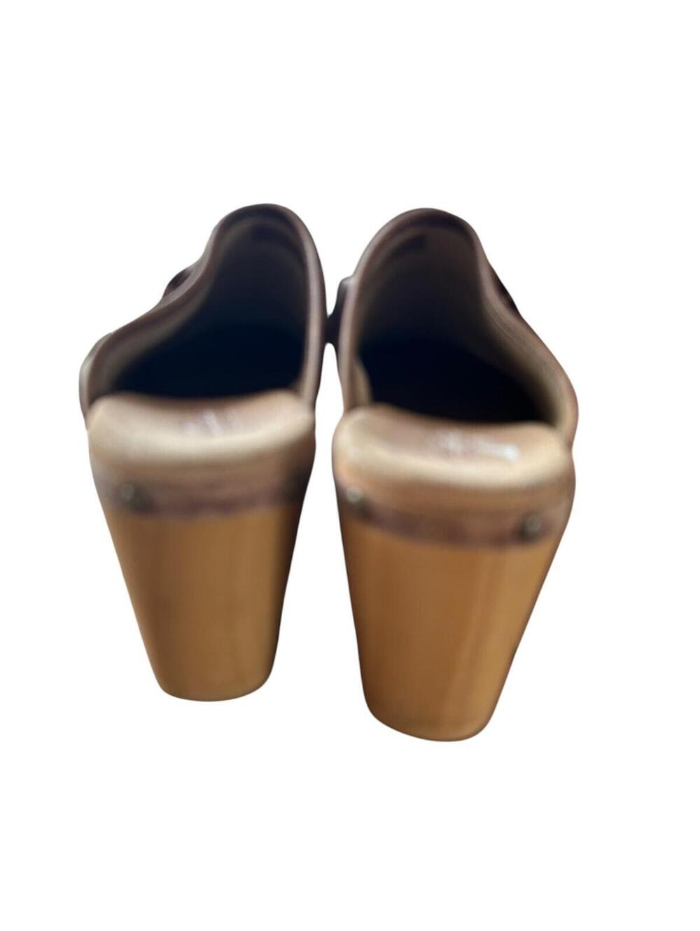 Clarks Brown Leather Clogs 7.5 Platform Mule Wood Heel Boho Cottage - Picture 5 of 8